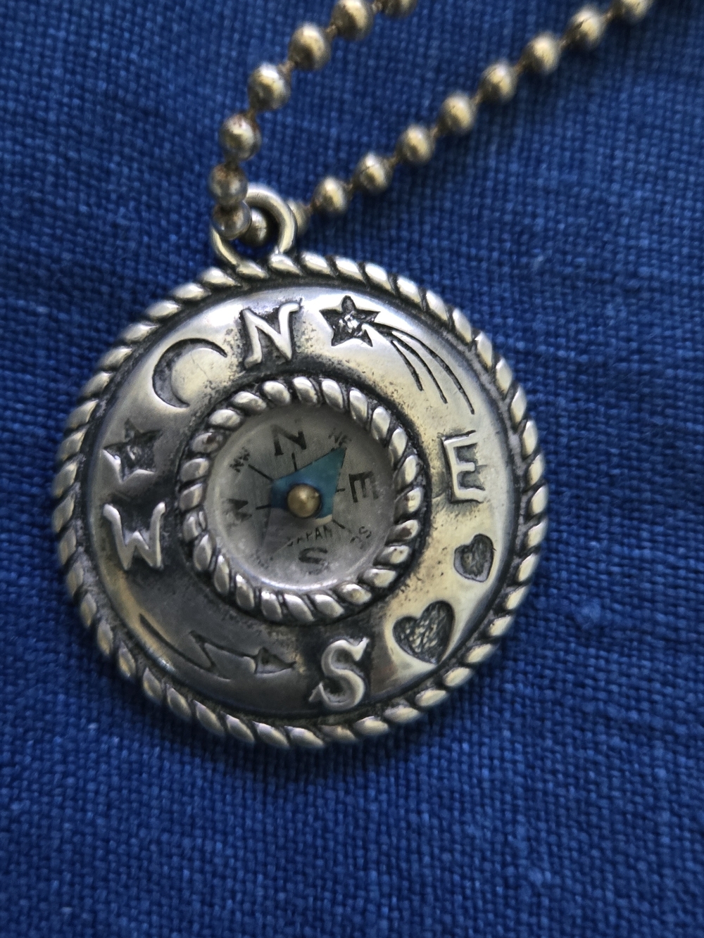 Vintage Working Celestial Compass Pendant Necklace – 33" Long Chain